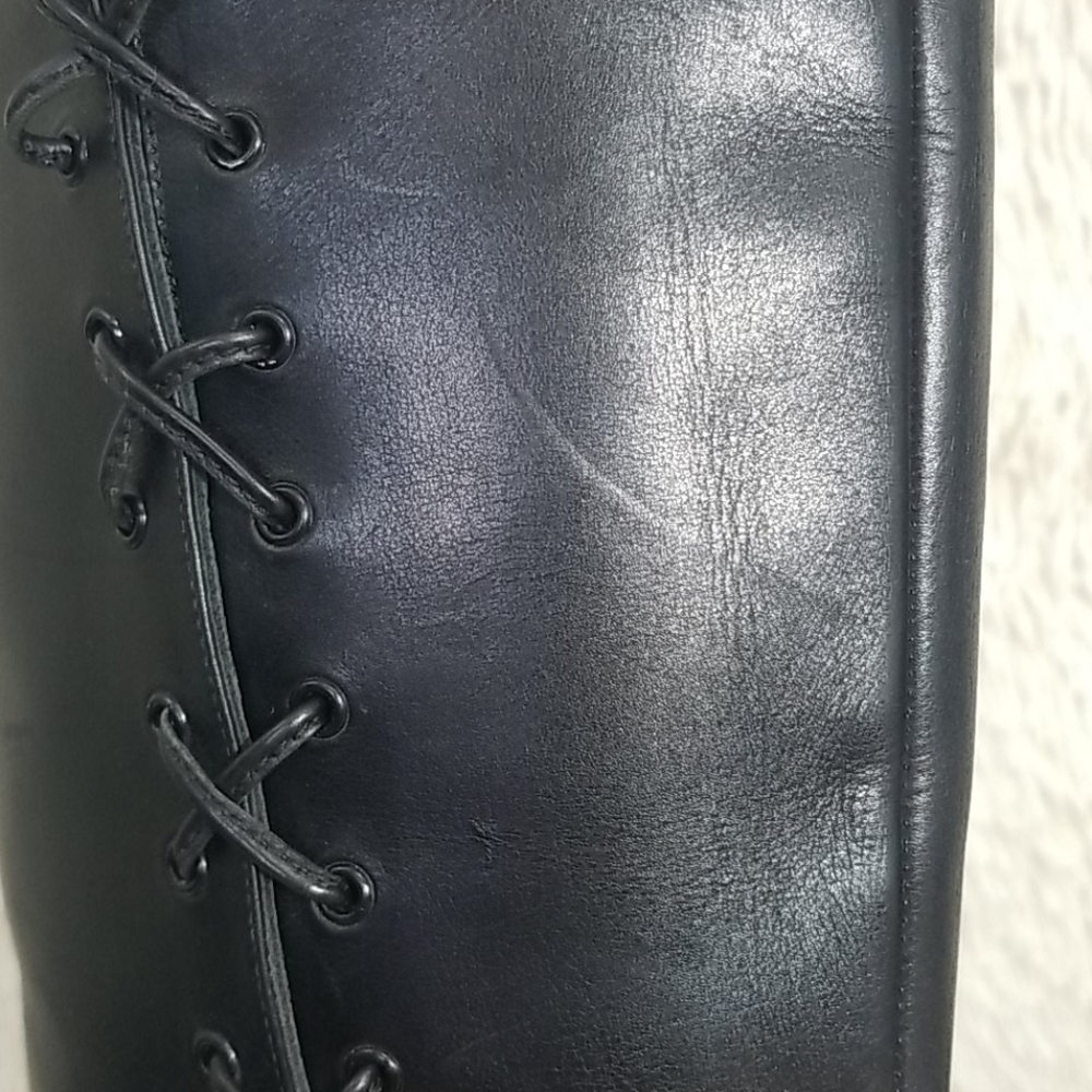 Manolos Blahnik leather knee high boots lace up - Picture 8 of 10